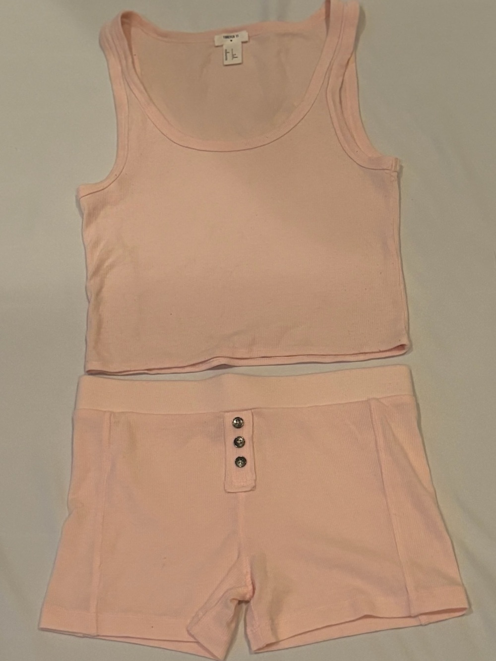 Forever 21 Light Pink Ribbed Tank & Shorts Pajama Set